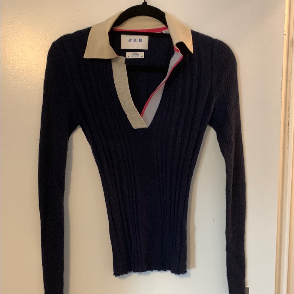Navy Blue Cashmere Fitted Women's Ribbed Sweater